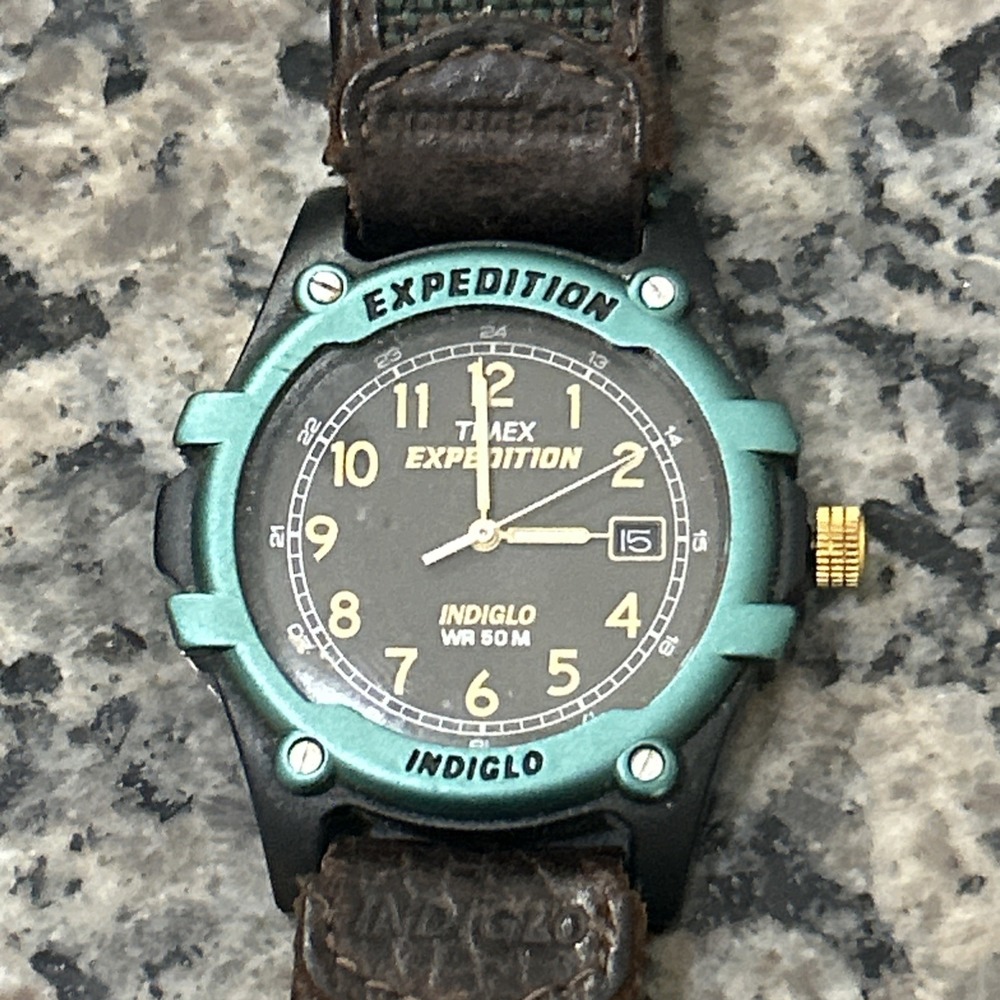 Timex Expedition Indiglo Watch Men's Green Dial Fabric Band WR 50 M